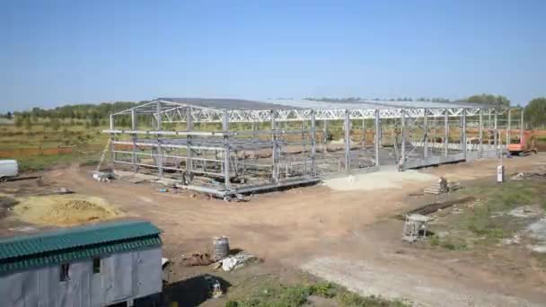 Timelapse Instalación Supermercados Zona Suburbana Desde Verano Hasta Invierno Bienes — Vídeos de Stock