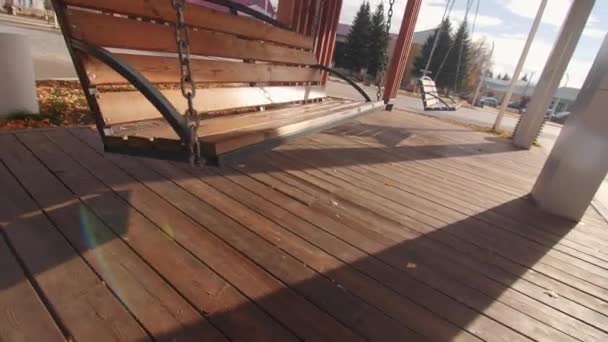 Empty Wooden Porch Swing Arbor Installed Modern Urban Park Stylish — Stock Video