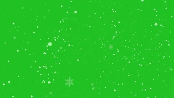 Chroma键背景上的雪花 雪花缓缓落下4K动画在绿屏上 — 图库视频影像