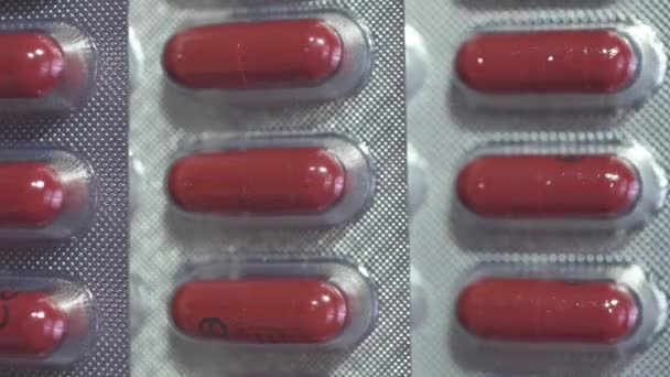Καψάκια Κυψέλες Κυψέλη Φάρμακα Δισκία Και Χάπια Κοντινό Γύρισμα Επιλεκτική — Αρχείο Βίντεο
