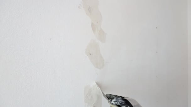 Close Shoot Plasterer Puttying Holes Wall — Wideo stockowe
