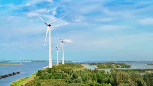 Turbinas Eólicas Generadoras Energía Renovable Limpia Concepto Energía Verde — Vídeos de Stock