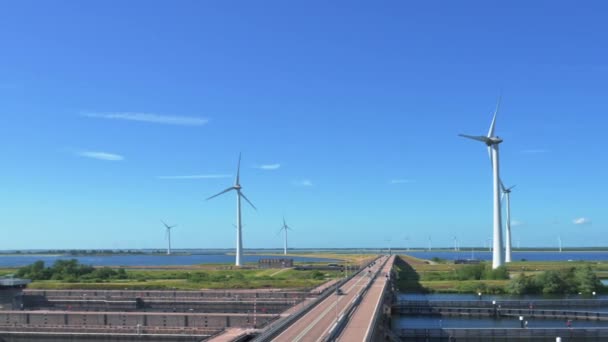 Movimento Lento Turbinas Eólicas Geradoras Energia Renovável Limpa — Vídeo de Stock