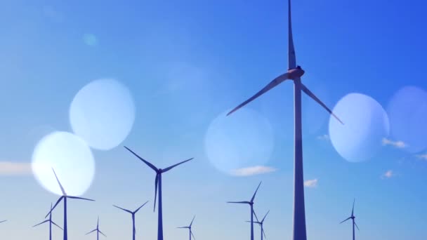 風力発電機はクリーンな再生可能エネルギーを生み出す グリーンエネルギーの概念 — ストック動画