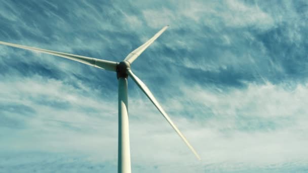 Wind Power Turbine Dramatic Sky Slow Motion — Vídeos de Stock
