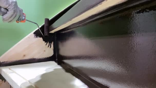 Painter Paints Stairs Paint Roller — Vídeo de stock