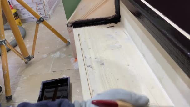 Painter Paints Stairs Paint Brush — Vídeo de Stock