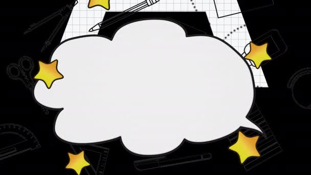 Назад Школи Анімовані Шкільні Приладдя Велика Порожня Біла Мовна Бульбашка — стокове відео