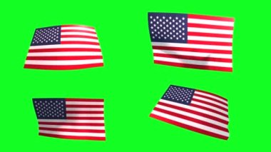 Waving United States of America on a green screen. 3D animation. 4K.
