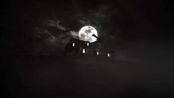 Straszne Tło Stary Dom Tle Pełni Księżyca — Wideo stockowe