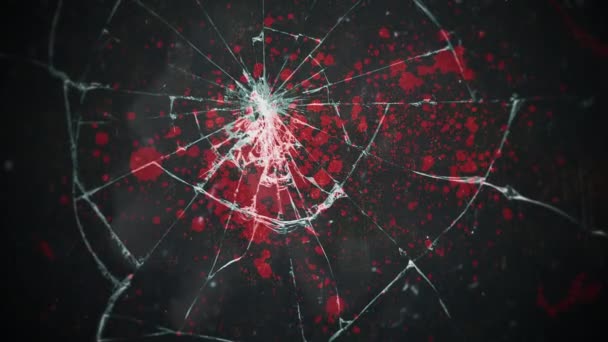 Latar Belakang Yang Menakutkan Pecah Kaca Dengan Noda Darah — Stok Video