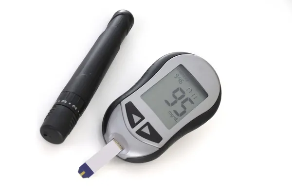 Glucometer, met een 95 lezen weergegeven. — Stockfoto