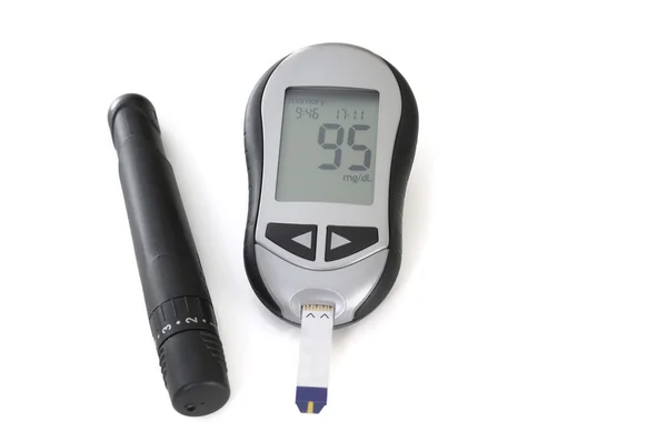 Glucometer, met een 95 lezen weergegeven. — Stockfoto