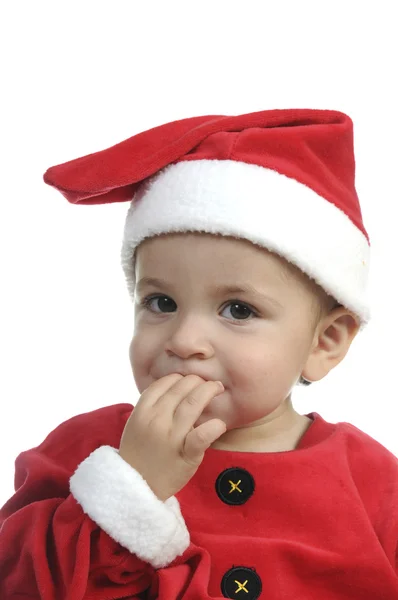 Little boy dressed as Santa Claus, and telephoning — Stock Photo, Image