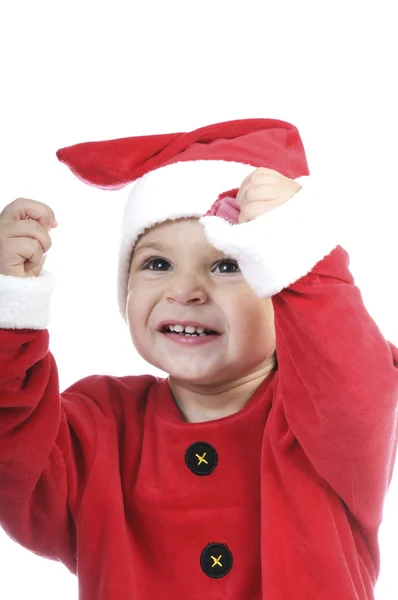 Little boy dressed as Santa Claus, and telephoning — Stock Photo, Image