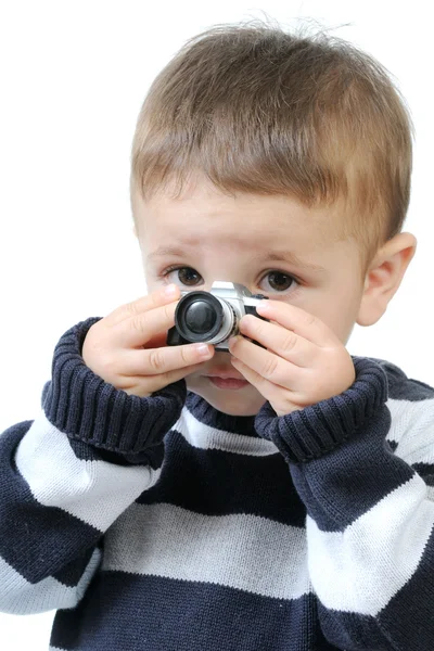 Kleiner Fotograf konzentriert sich auf eine Szene — Stockfoto