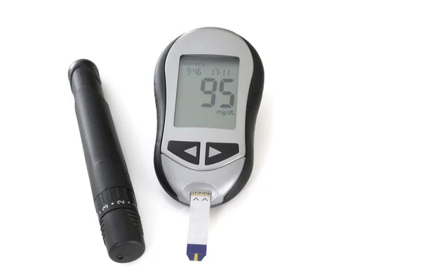 Glucometer, with a 95 reading displayed. Royalty Free Stock Photos