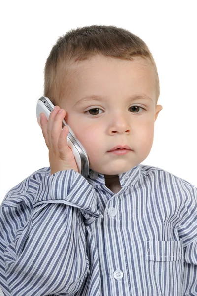 Happy little boy with phone — Stock Photo, Image