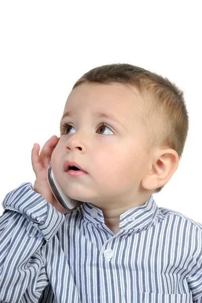 Happy little boy with phone — Stock Photo, Image