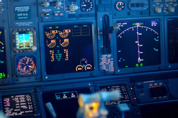 Commercial aircraft panel at night — Stock Photo, Image