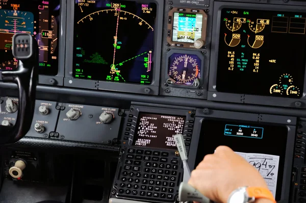 Commercial aircraft panel at night — Stock Photo, Image