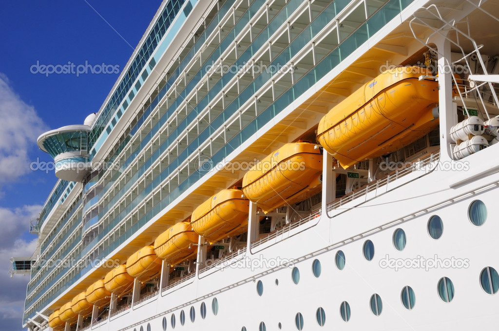 Large white mooring cruise ship