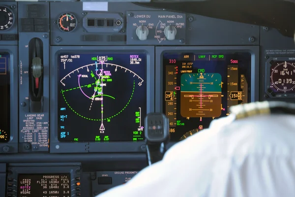 Commercial aircraft panel at night — Stock Photo, Image