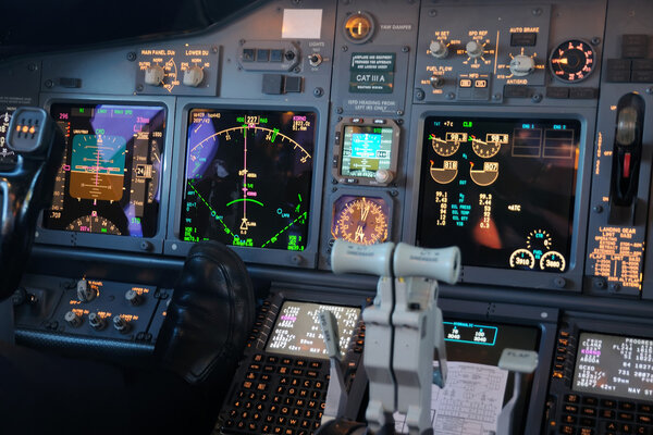 Commercial aircraft panel at night