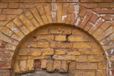 Eski tuğla duvar, kırmızı taş blokların eski dokusu yakın plan