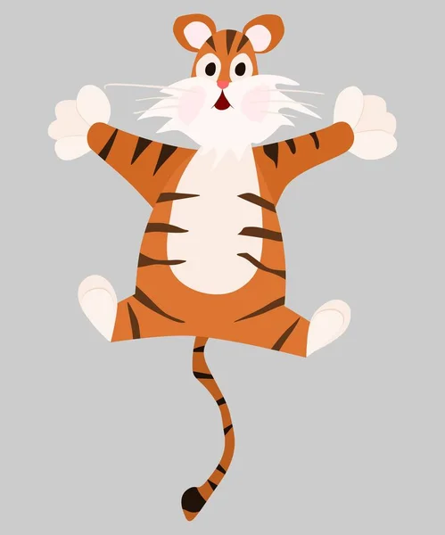 Tigre Sautant Personnage Drôle Illustration Stock Vecteur Style Plat — Image vectorielle