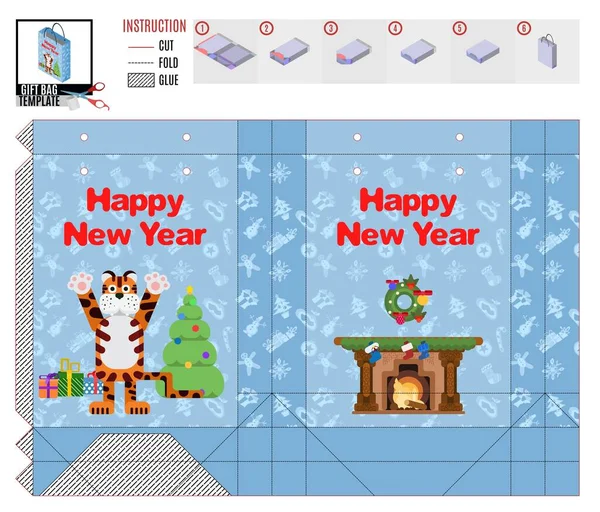 Tiger New Year Pack Template Flat Style Picture New — Stock Photo, Image