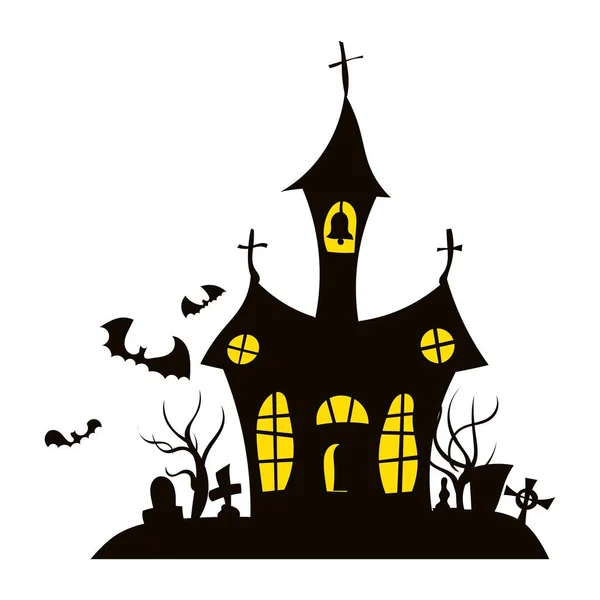 Kirche Und Friedhof Halloween Illustration Flachen Stil Vektor Stock Bild — Stockvektor