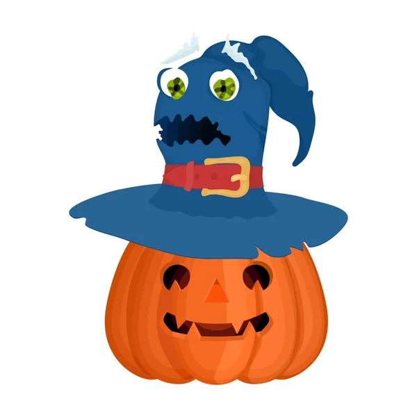 Abóbora Halloween Com Chapéu Mágico Imagem Estoque Vetorial Estilo Plano — Vetor de Stock