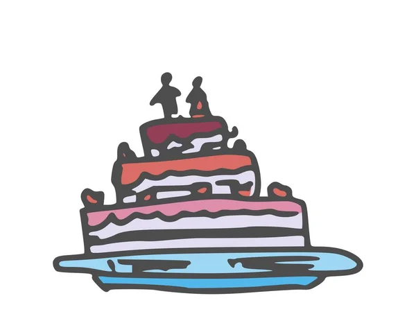 Torta Con Crema Plato Dibujo Simple Vector Doodle Ilustración — Archivo Imágenes Vectoriales