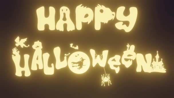 Happy Halloween Background Cartoon Gloving Neon Видеоанимационные Кадры — стоковое видео