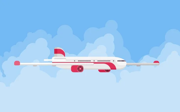 Großes Modernes Flugzeug Himmel Illustration Flachbild Vektorbild — Stockvektor