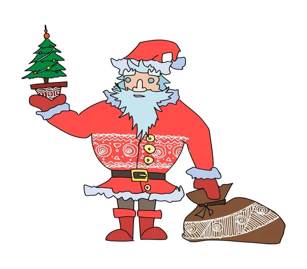 Ano Novo Papai Noel Com Presentes Saco Desenho Doodle Imagem — Vetor de Stock