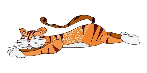 Tigre Repose Sur Sol Caractère Zodiaque Image Vectorielle Croquis Doodle — Image vectorielle