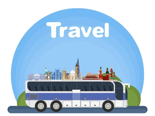 Tourism Europe World Bus Attractions Flat Style Picture Image — Stock Photo, Image