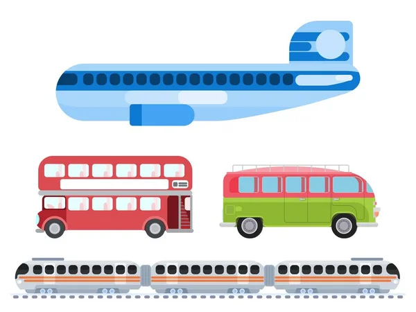 Bus Plane Car Train Different Vehicles Flat Style Picture Image — Stock Photo, Image