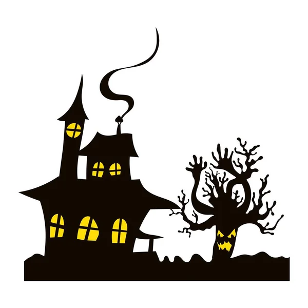 Straszny Dom Halloween Drzewa Ilustracja Płaski Styl — Zdjęcie stockowe