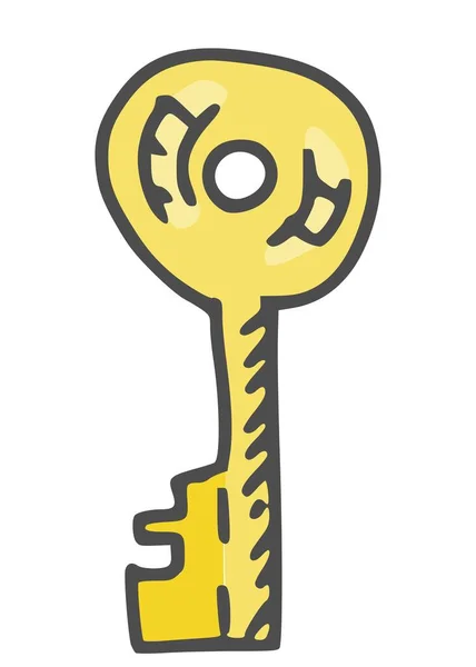 Vintage Golden Lock Key Einfache Zeichnung Bild Doodle Skizze Illustration — Stockfoto