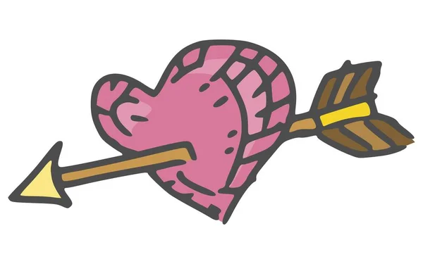 Herz Durchbohrt Von Einem Pfeil Zum Valentinstag Bild Doodle Skizze — Stockfoto