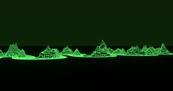 Green Neon Abstract Otherworldly Computer Mountains Moon Video Footage Animation — Stock Video