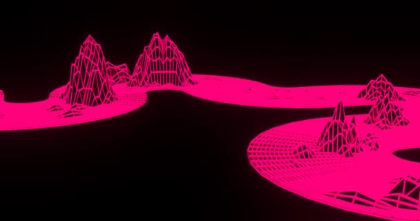 Pinkfarbene Neonabstrakte Computerberge Einer Anderen Welt Videomaterial Animation Computerclip — Stockvideo