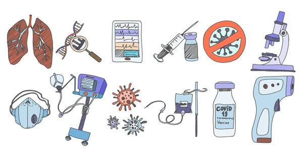 Maladies Dangereuses Virus Médecine Dessins Doodle Dessin Simple Vecteur Croquis — Image vectorielle