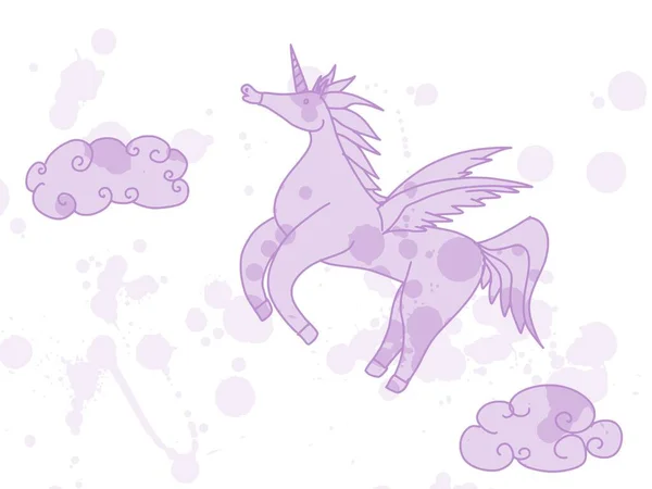 Illustrazione Carino Unicorno Viola Schizzo Doodle Vettore Disegno — Vettoriale Stock