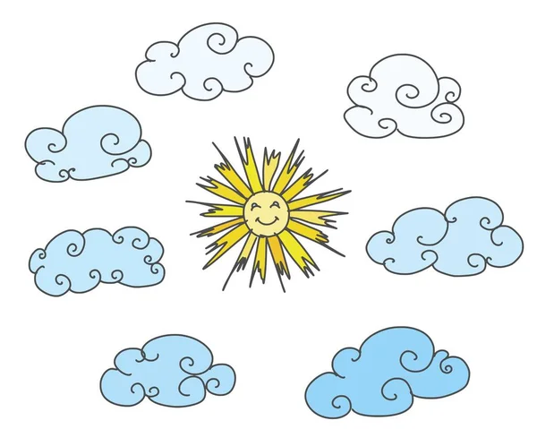 Sol Nuvens Mini Ilustração Esboço Doodle Desenho Vetor — Vetor de Stock