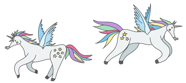 Los Unicornios Son Animales Fabulosos Con Melena Brillante Bosquejo Plano — Archivo Imágenes Vectoriales