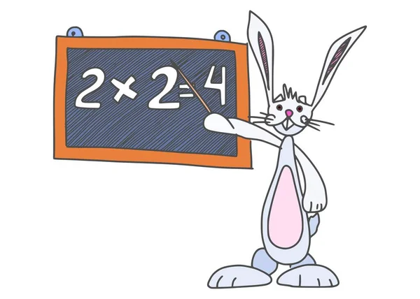 Rabbit Character Math Teacher Wooden Board Sketch Vector Image — Stock Vector